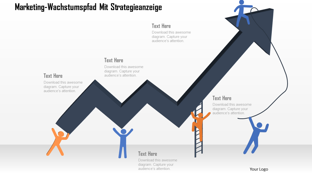 Marketing-Wachstumspfad mit PowerPoint-Vorlage für Strategieangaben