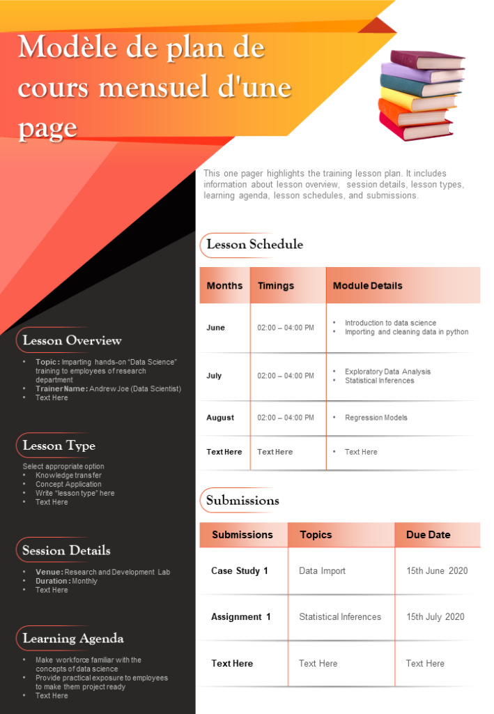 Modèle de plan de cours mensuel d'une page