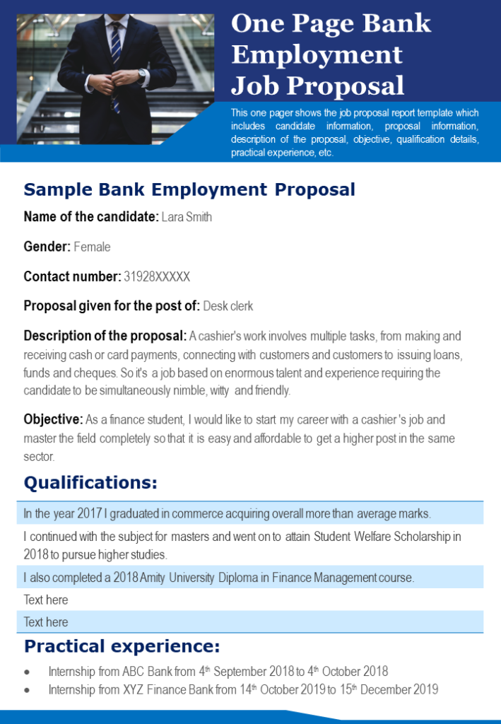 One-Page Bank Job Proposal Template