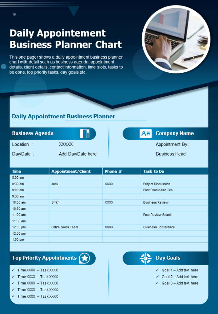 One-Page Daily Appointment Planner for Business