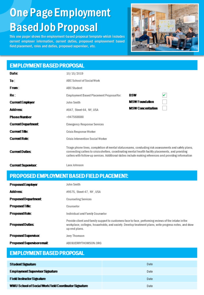 One-Page Employment-Based Job Proposal Template