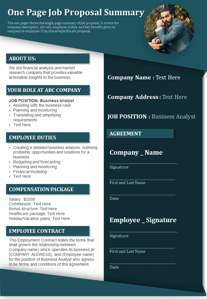 One-Page Job Proposal Summary Template