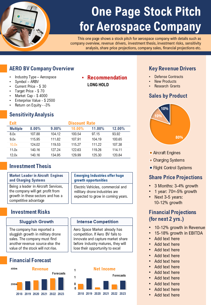 One-page Stock Pitch for Aerospace Company PPT Template