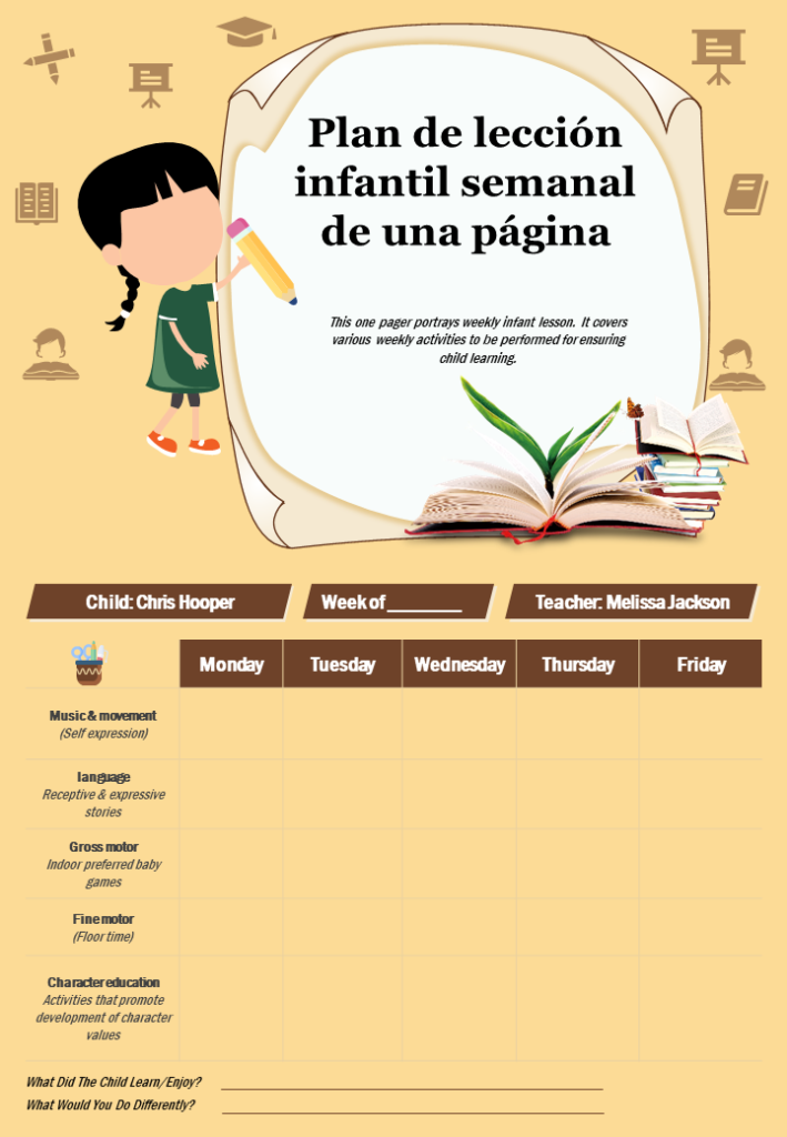 Plan de lección infantil semanal de una página