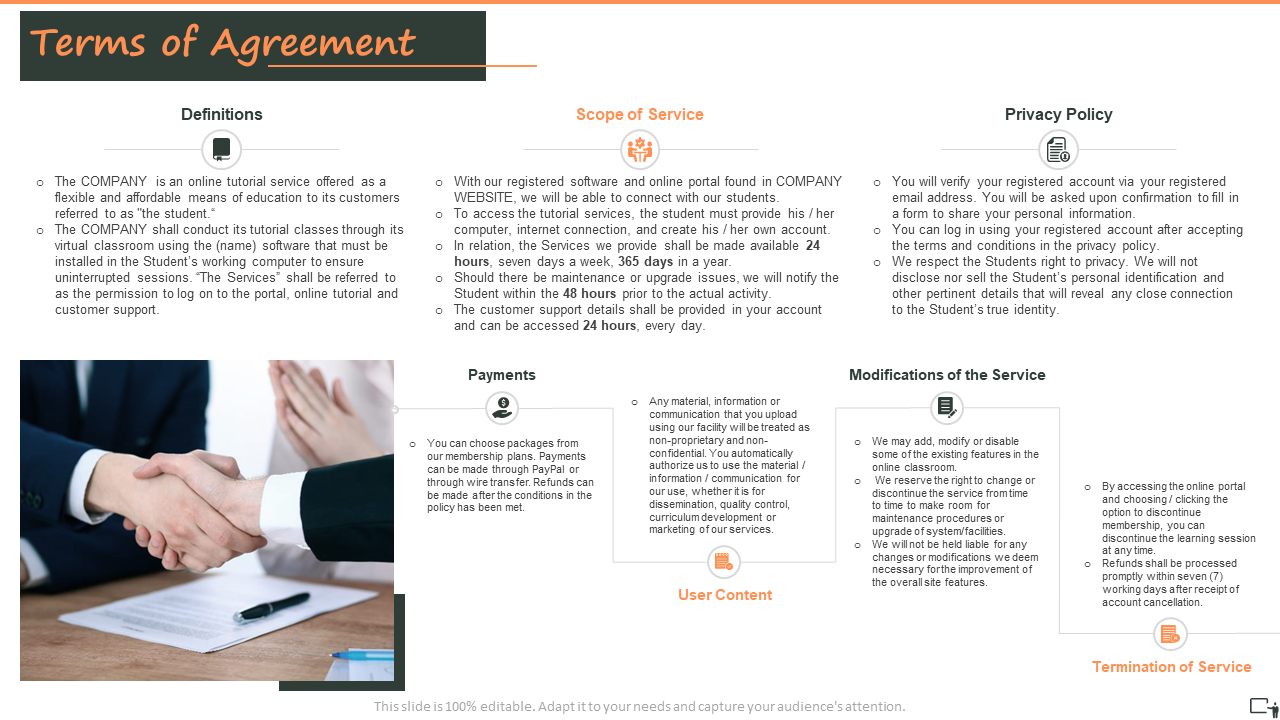 Terms of Agreement Privacy Policy PPT Template