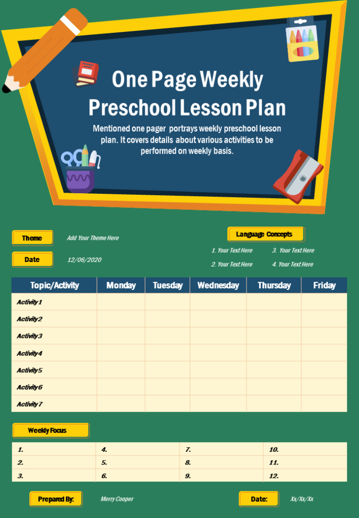 Weekly preschool lesson plan template