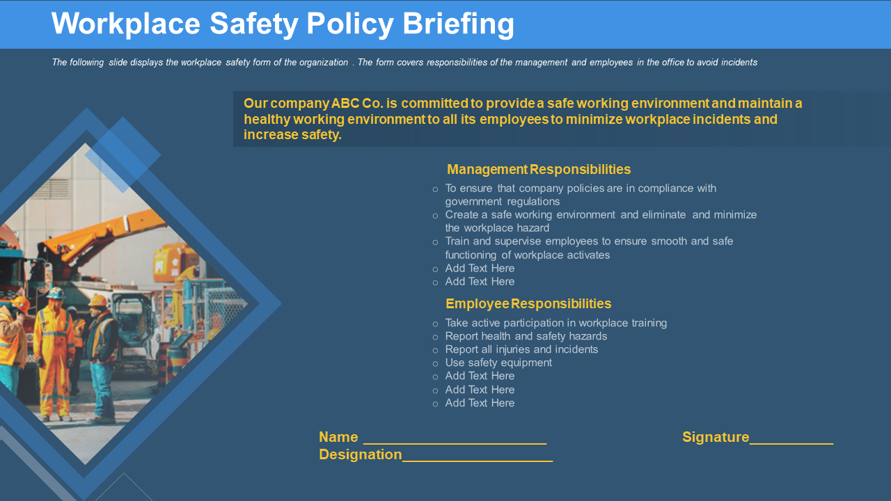 Workplace Safety Policy Briefing Report Injuries PPT PowerPoint