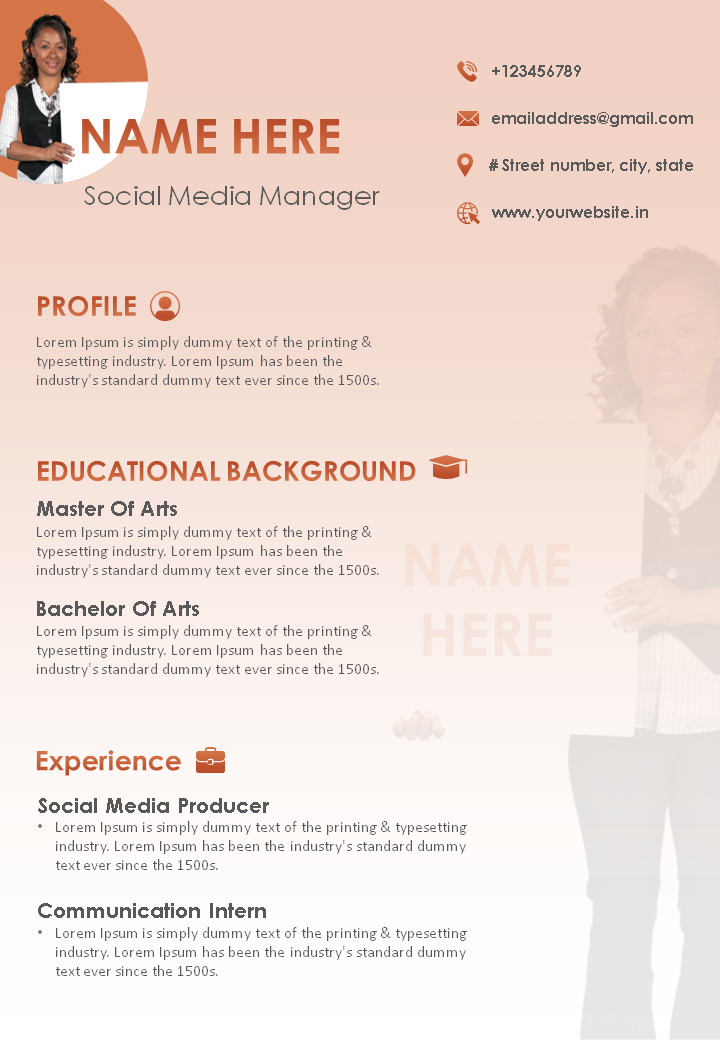 Marketing Resume Template for Social Media Manager