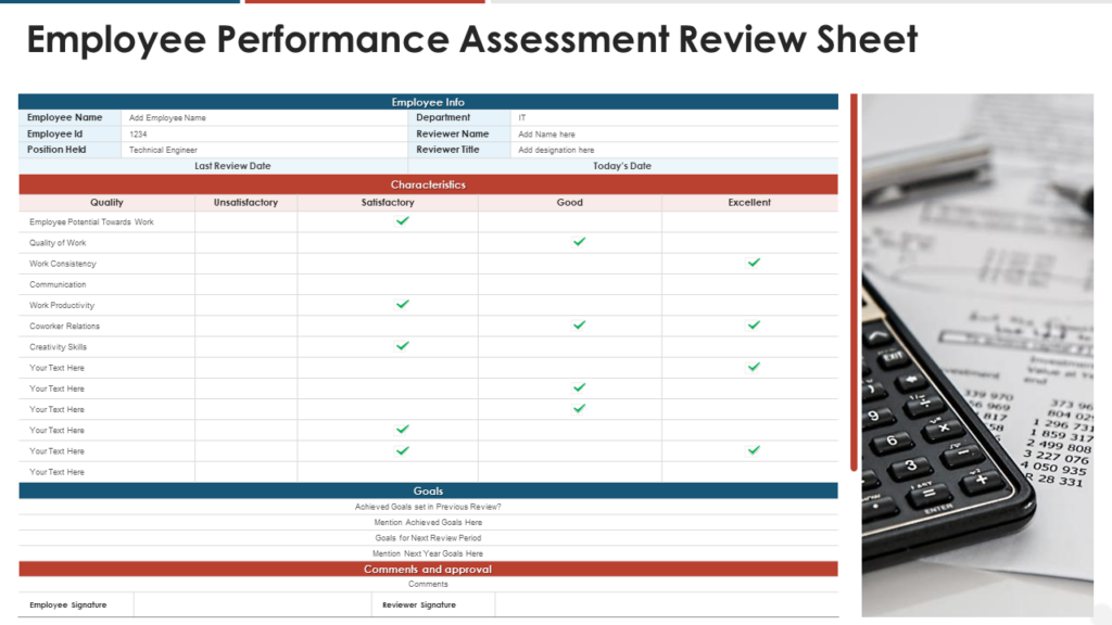 Employee Performance Review Sheet PPT Slide