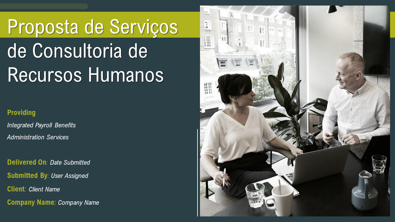 Slides de apresentação em powerpoint de proposta de serviços de consultoria de recursos humanos
