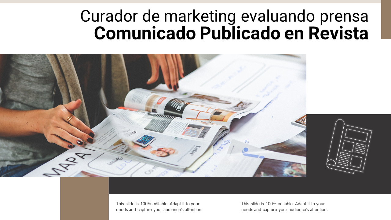 Curador de marketing evaluando prensa Comunicado Publicado en Revista