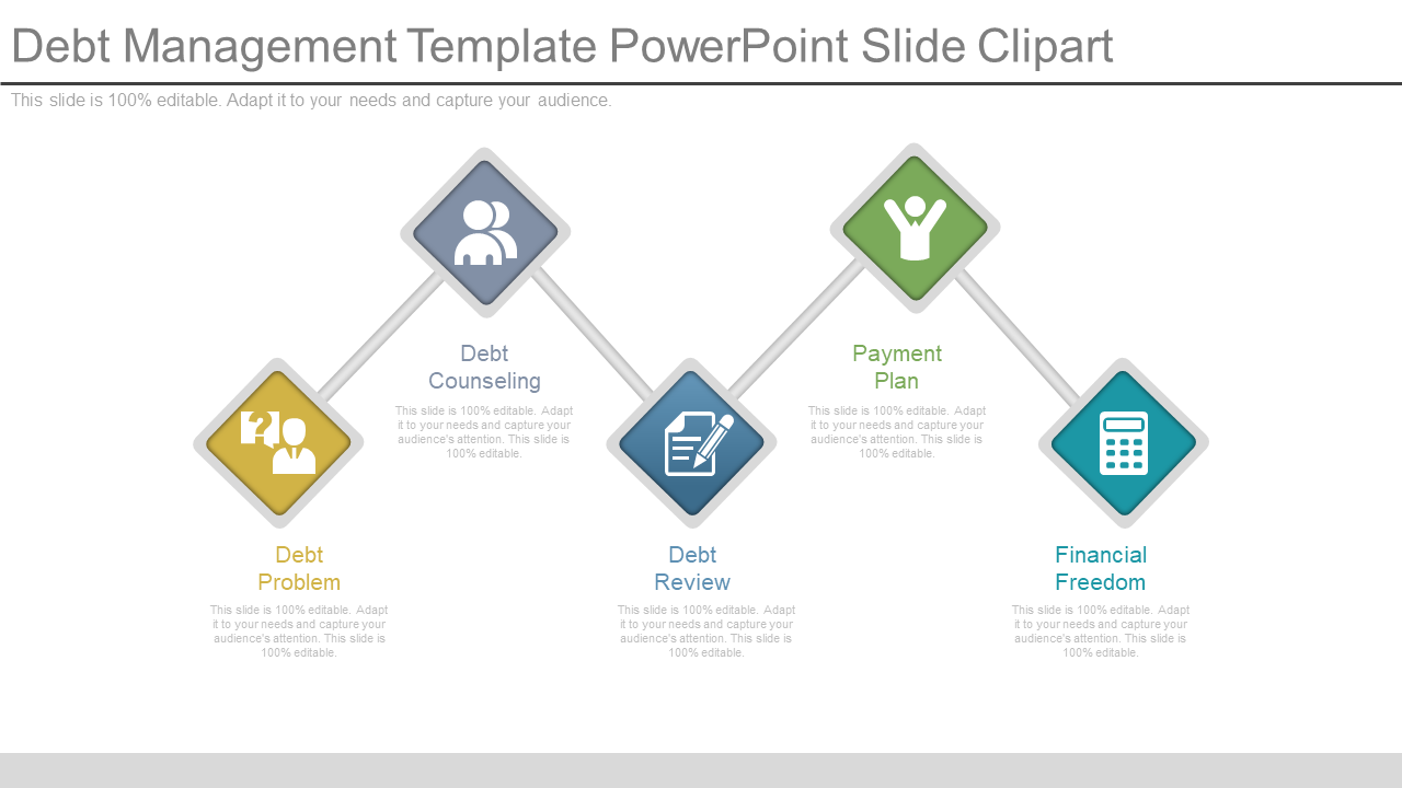 Debt management template PowerPoint slide clipart