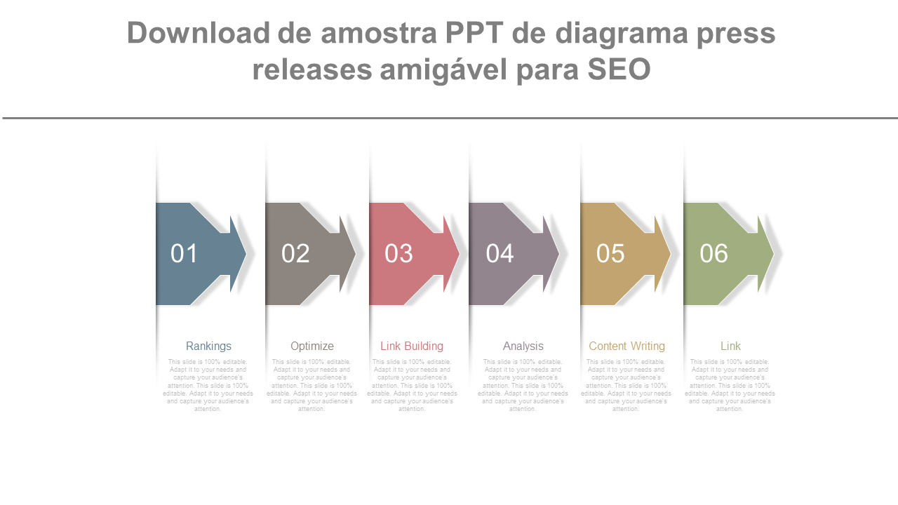 Download de amostra PPT de diagrama press releases amigável para SEO