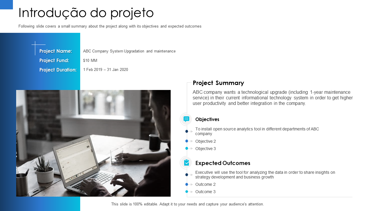 Introdução do projeto com insights PPT PowerPoint apresentação slides gráficos
