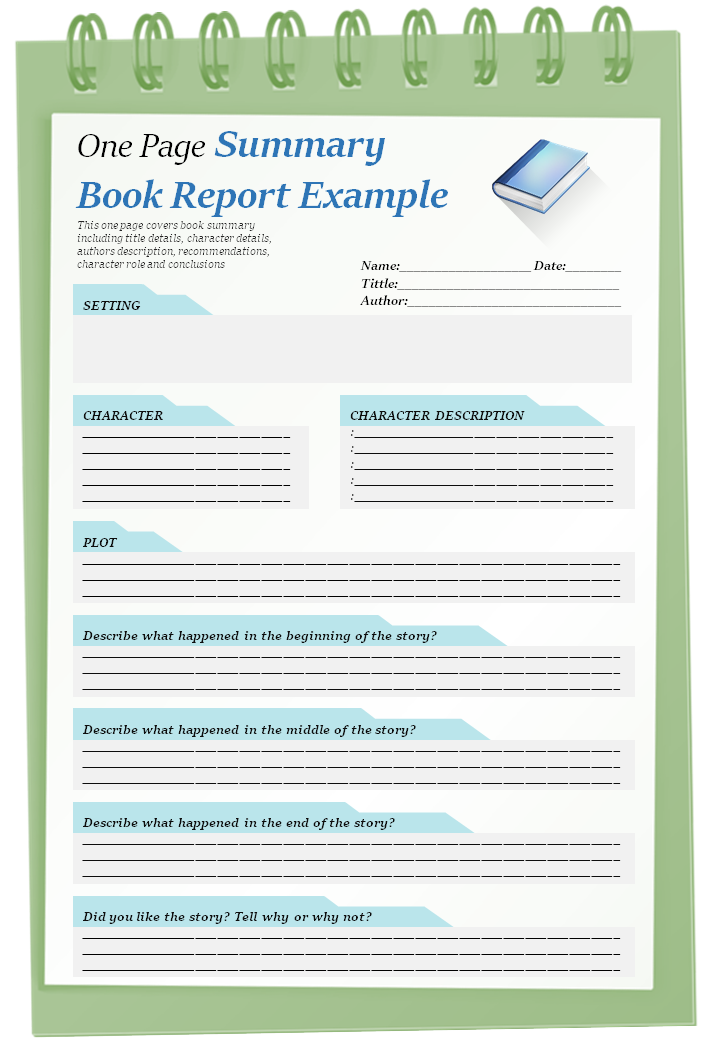One Page Summary Book Report Example