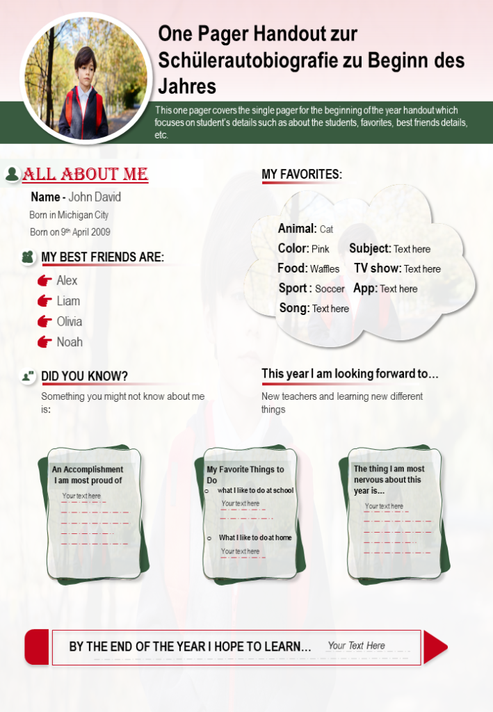 One Pager Handout zur Schülerautobiografie zu Beginn des Jahres One Pager Handout zur Schülerautobiografie zu Beginn des Jahres