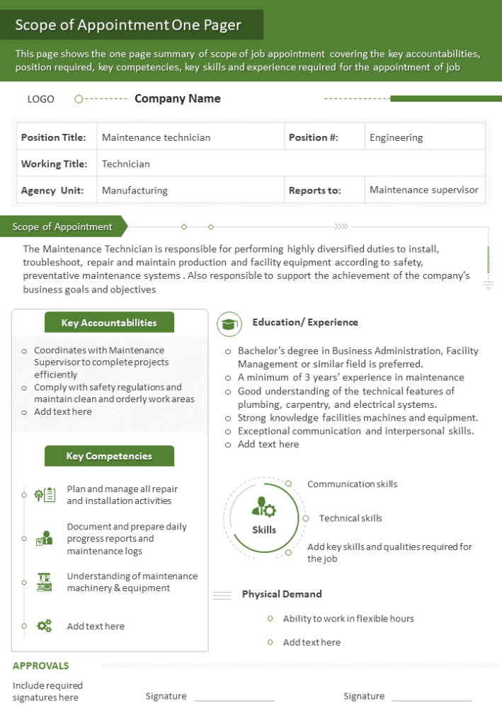 One-page Job Description Template for Engineer