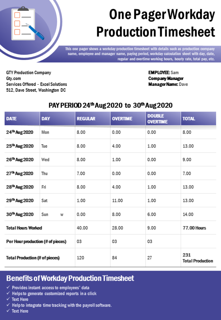One-page Timesheet Template