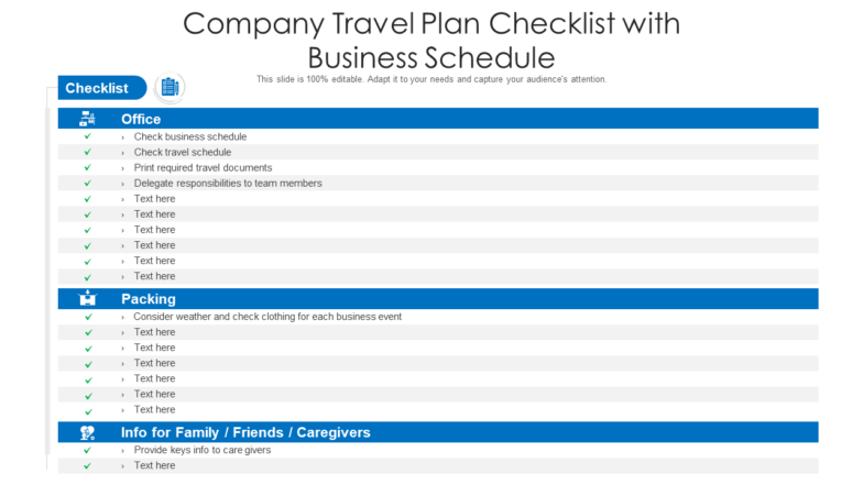 Company travel plan checklist with business schedule