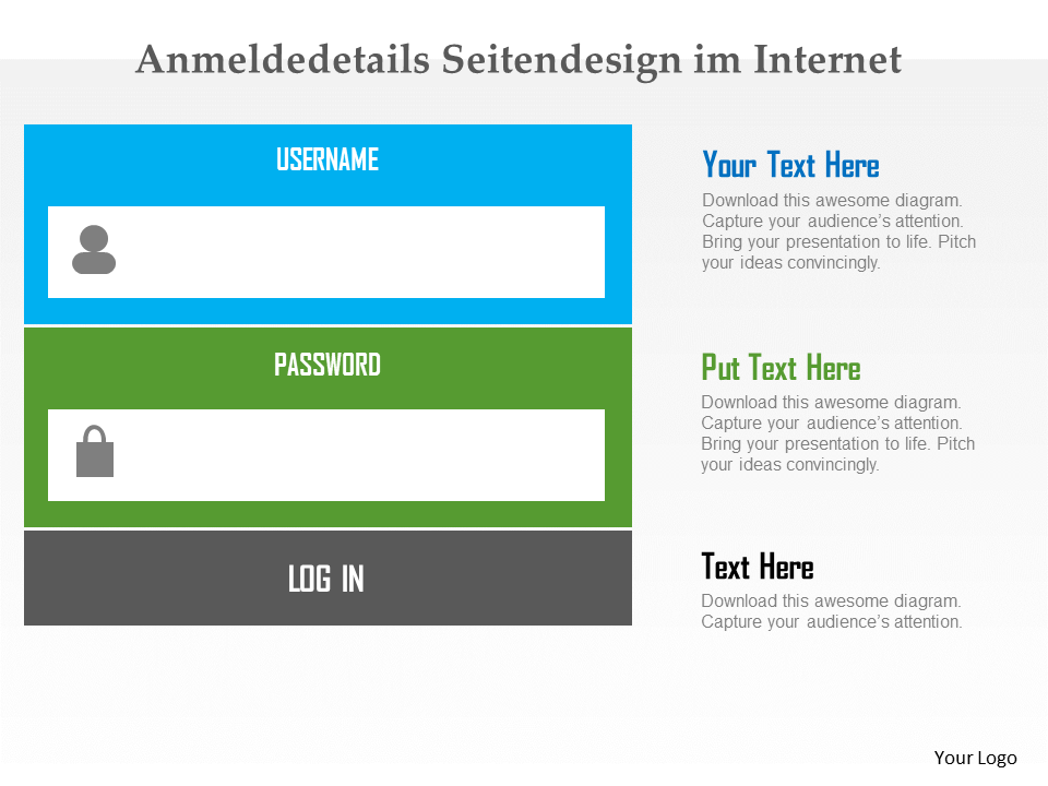 Anmeldedetails Seitendesign im Internet flaches Powerpoint-Design