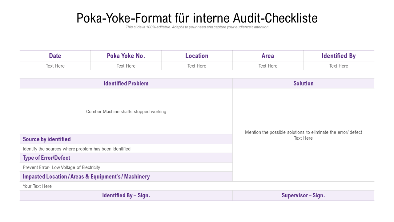 Poka-Yoke-Format für interne Audit-Checkliste