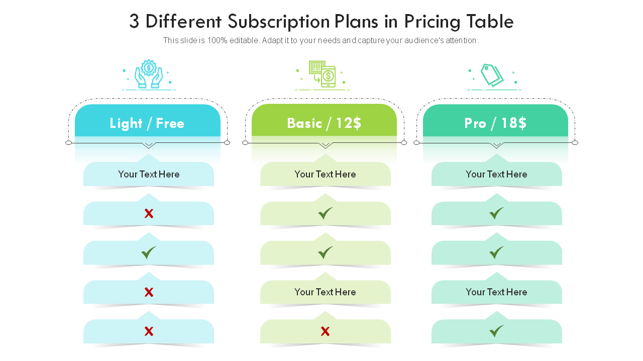 3 Different Subscription Plans in Pricing Table