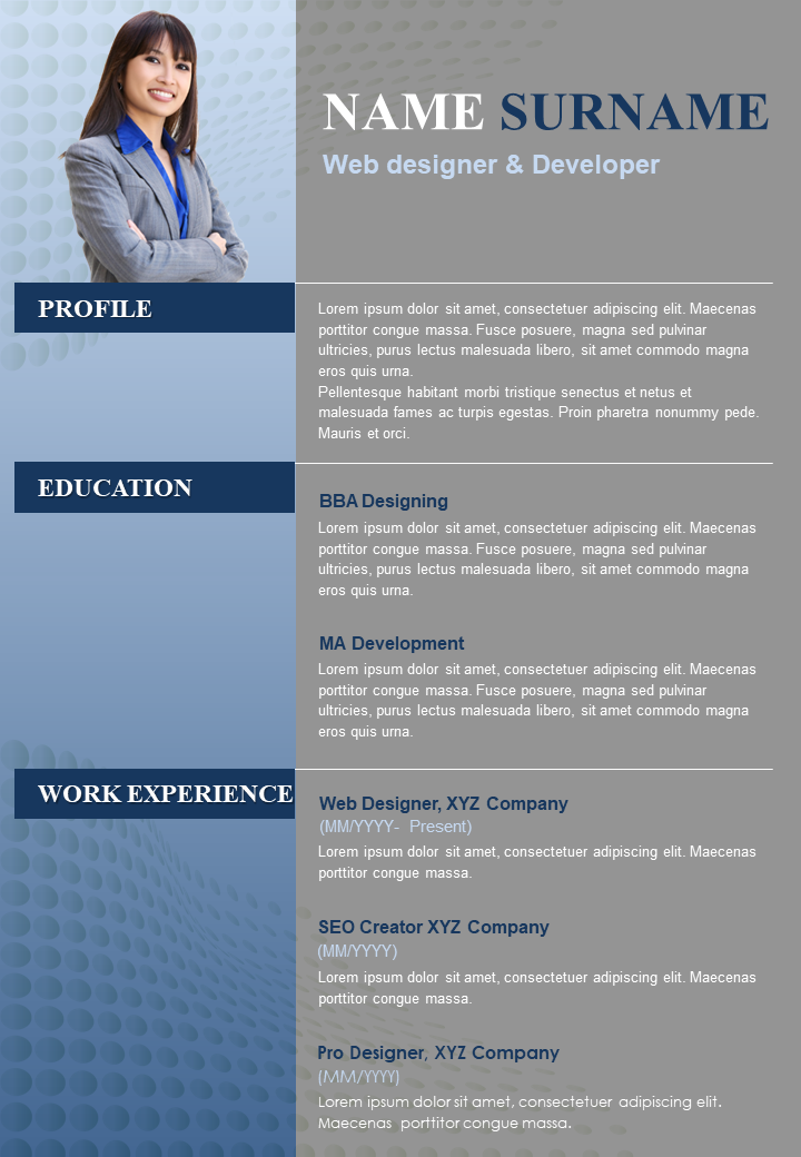 A4 Customizable resume template for web designer and developer