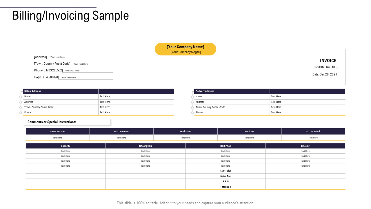 Billing invoicing sample business process analysis PPT Template