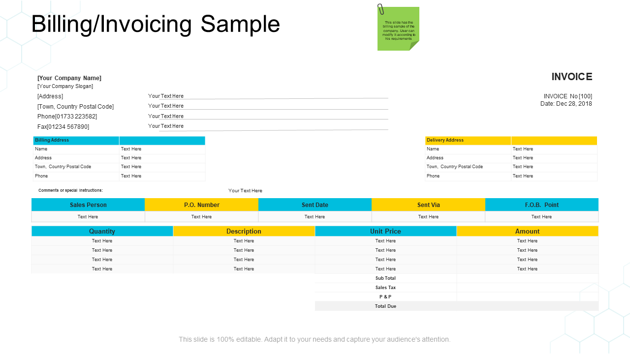 Billing invoicing sample instructions company management PPT Template