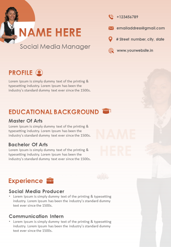 CV social media manager resume marketing profile
