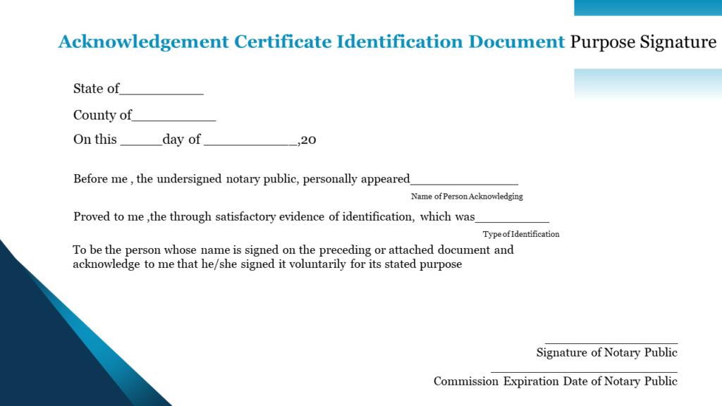 Certificate of Acknowledgement for Identification
