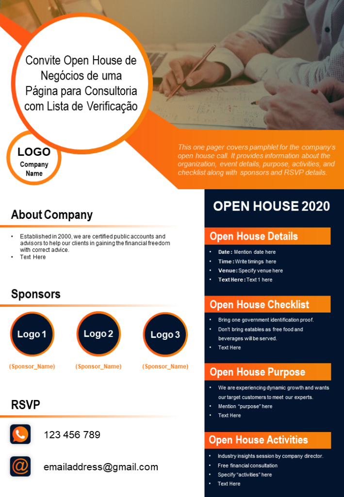 Convite Open House de Negócios de uma Página para Consultoria