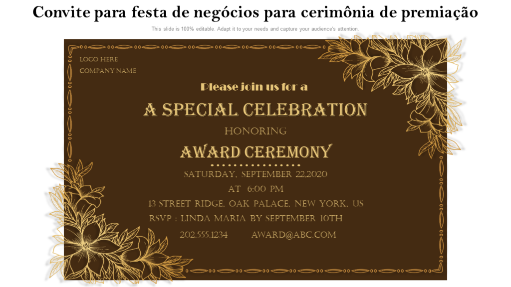 Convite para festa de negócios para cerimônia de premiação