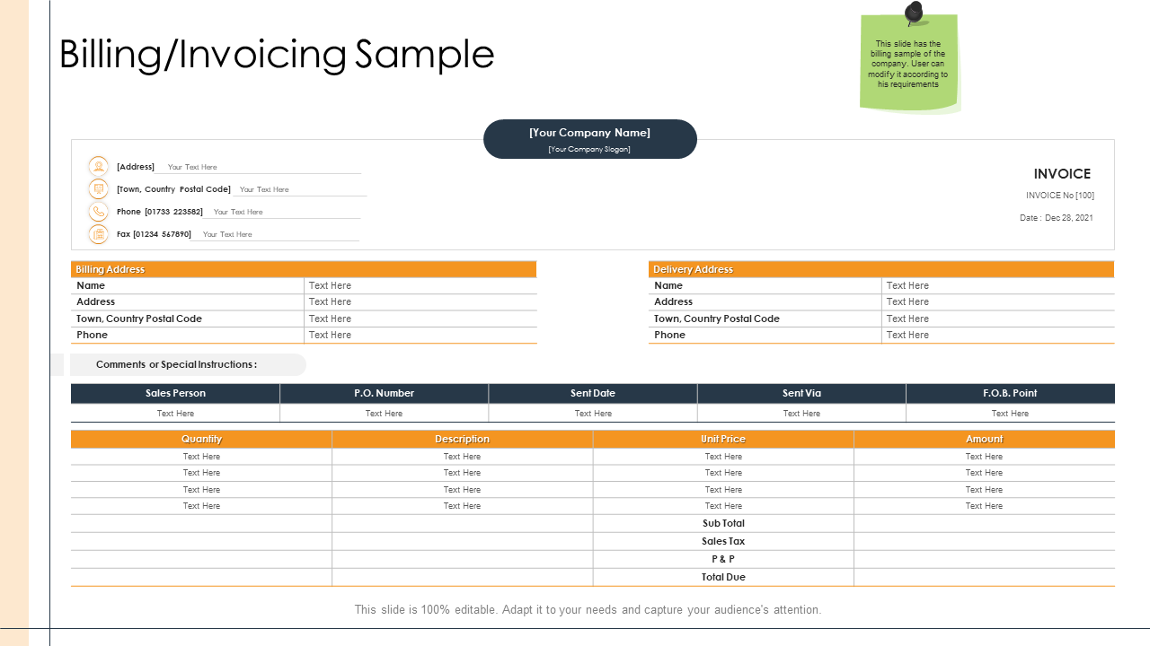 Detailed business analysis billing invoicing sample description PPT PowerPoint topics