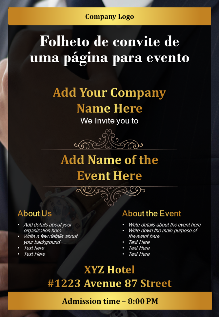 Folheto de convite de uma página para evento