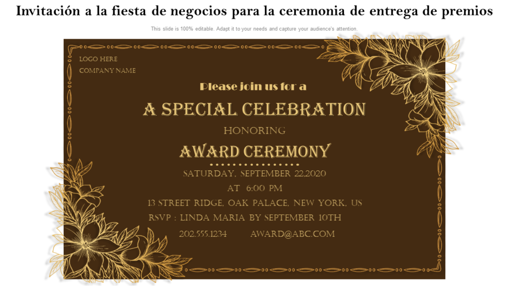Invitación a la fiesta de negocios para la ceremonia de entrega de premios