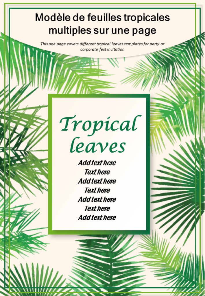Modèle de feuilles tropicales multiples sur une page