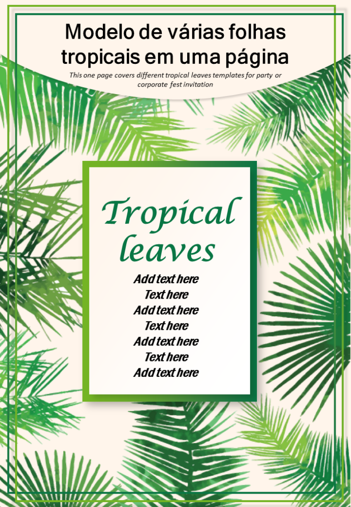 Modelo de várias folhas tropicais em uma página
