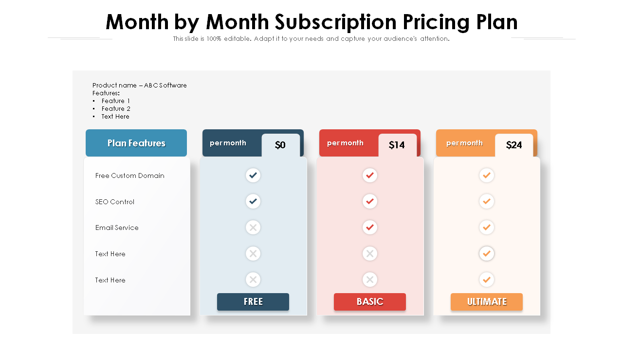 Month by Month Subscription Pricing Plan