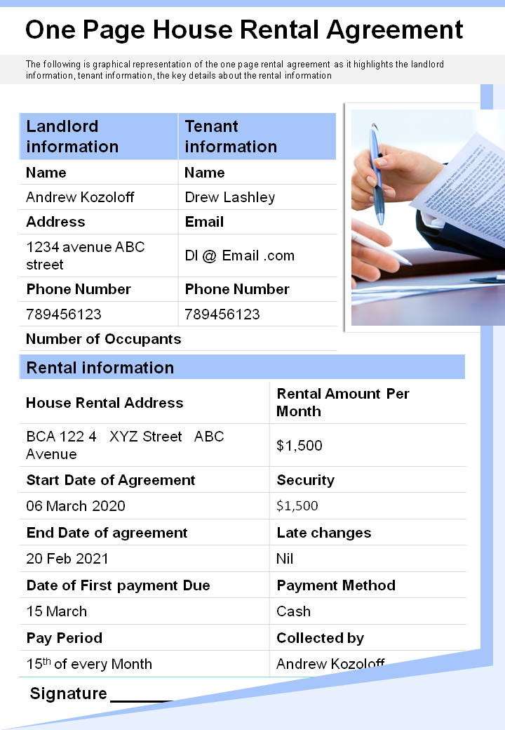 One Page House Rental Agreement