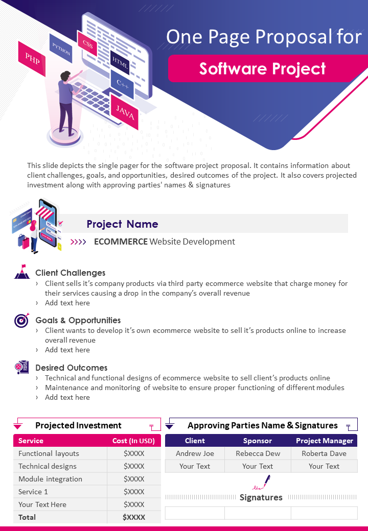 One-Pager Proposal for Software Project Presentation