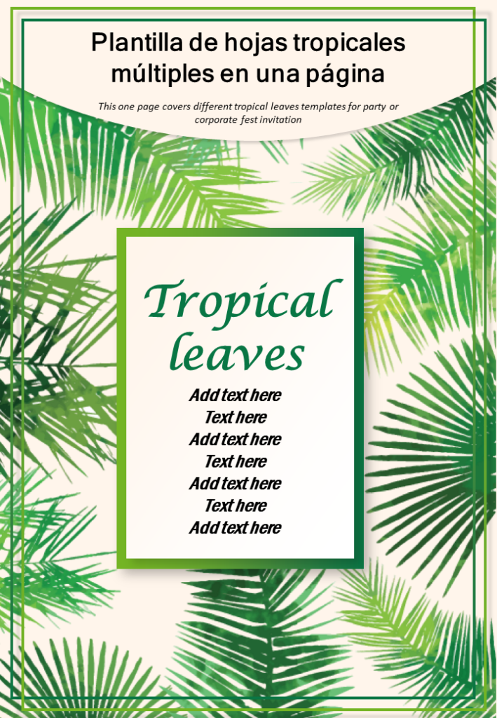 Plantilla de hojas tropicales múltiples en una página