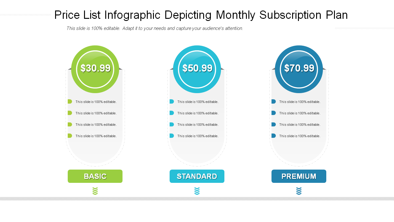 Price List Infographic Depicting Monthly Subscription Plan