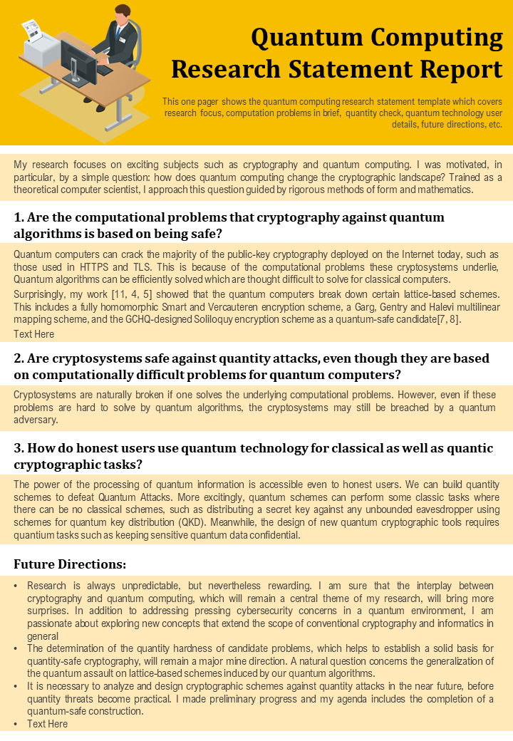 Quantum Computing Research Statement Report PowerPoint Presentation