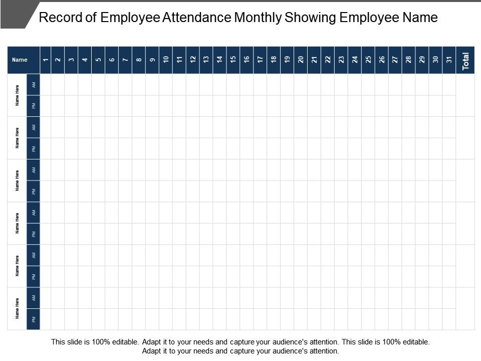 Record of Employee Attendance Month PPT Slide