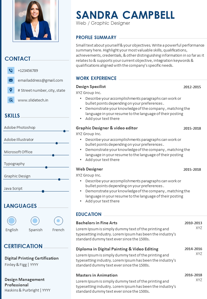 Sample resume template for web graphic designer