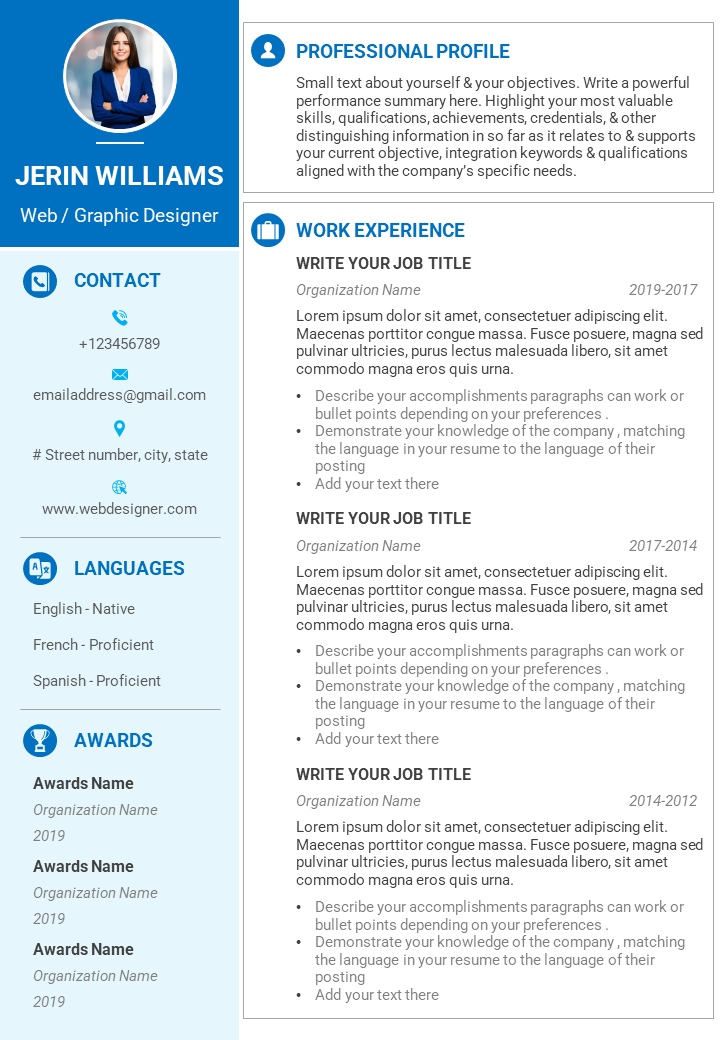 Web graphic designer sample resume CV template