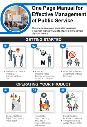 One page manual for effective management of public service presentation report infographic ppt pdf document