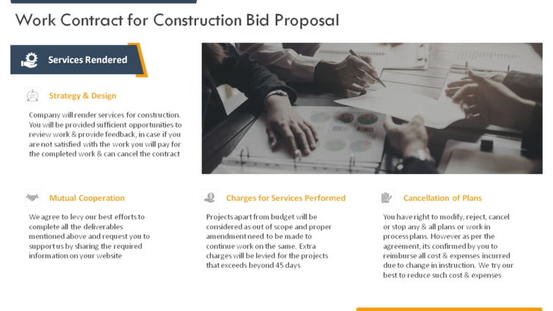 Work contract for construction bid proposal ppt powerpoint presentation pictures brochure