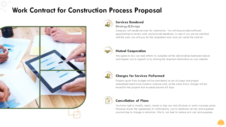 Work contract for construction process proposal ppt powerpoint presentation themes